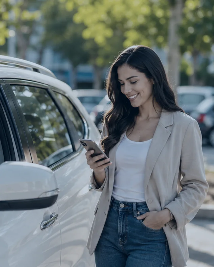 Una propietaria revisa el historial de su auto desde el teléfono